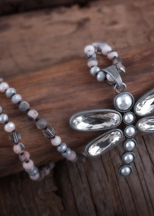 Boho Beaded Necklace - Dragonfly Blue Pendant