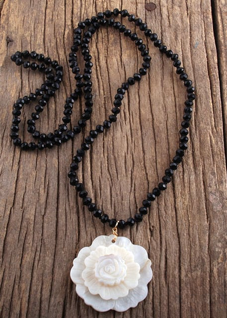 Boho Beaded Necklace - Big Flower Pendant