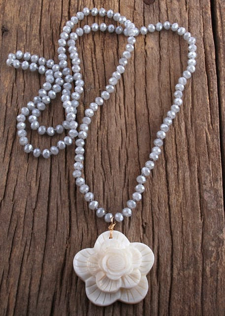 Boho Beaded Necklace - Big Flower Pendant
