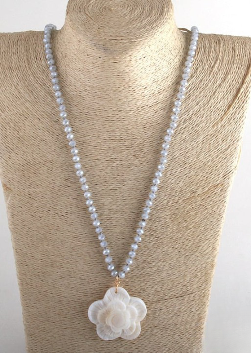 Boho Beaded Necklace - Big Flower Pendant