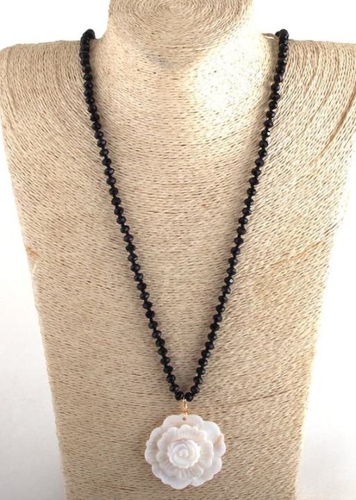 Boho Beaded Necklace - Big Flower Pendant