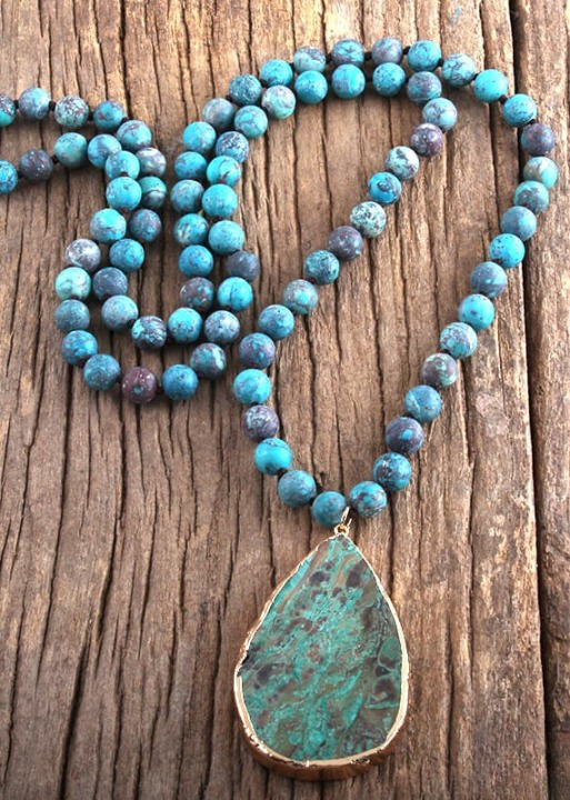 Boho Beaded Necklace Natural Stone