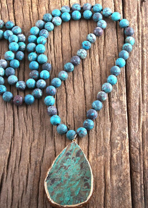 Boho Beaded Necklace Natural Stone