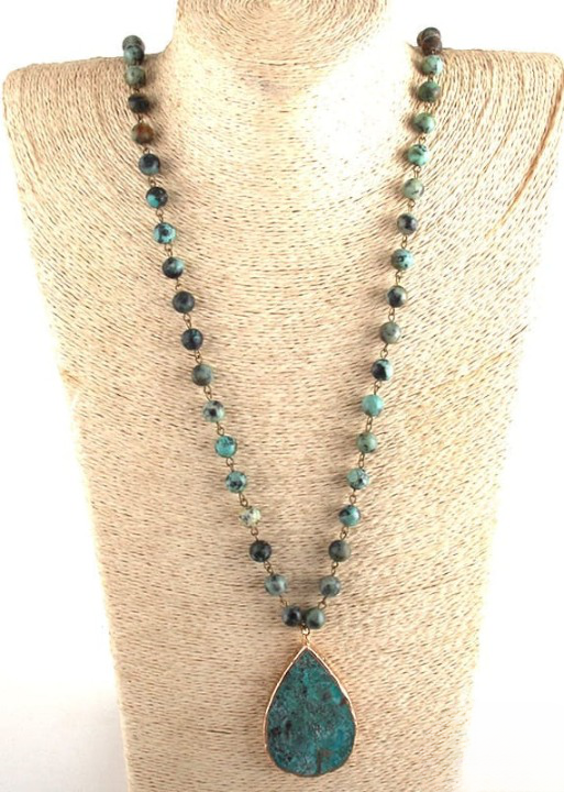 Boho Beaded Necklace Natural Stone