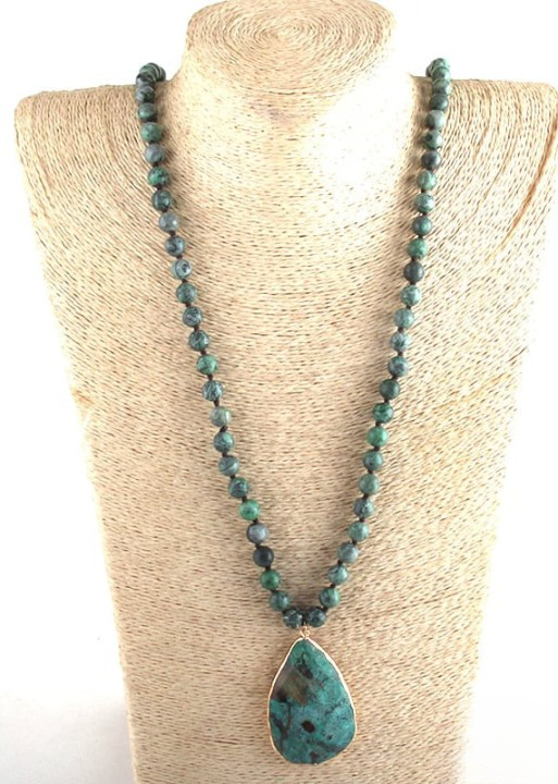 Boho Beaded Necklace Natural Stone