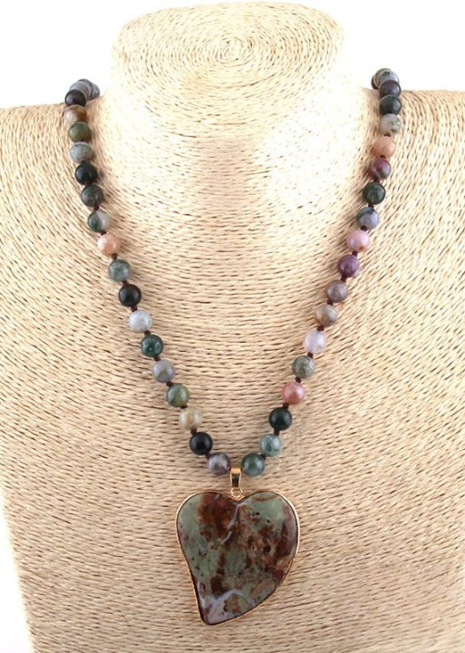 Ethnic Boho Necklace - Green Heart Pendant
