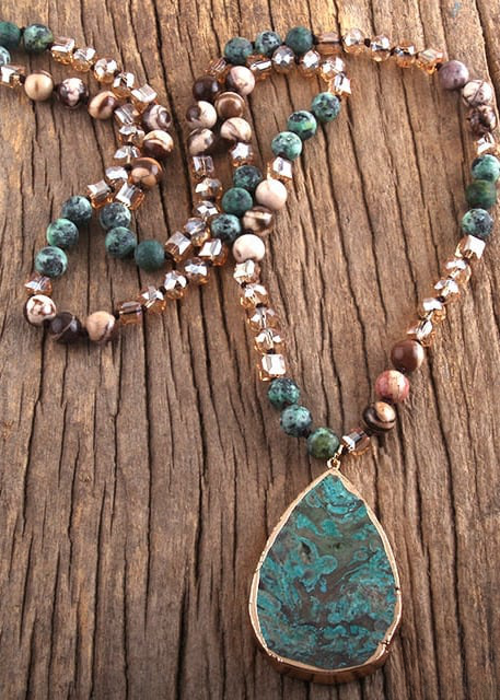 Long Boho Necklace Natural Stone