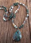 Long Boho Necklace Natural Stone