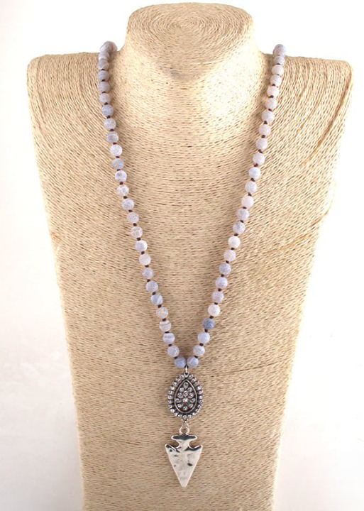 Long Boho Beads Necklace with Pendant