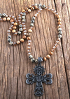 Boho Beaded Necklace Cross Pendant