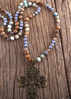 Boho Beaded Necklace Cross Pendant