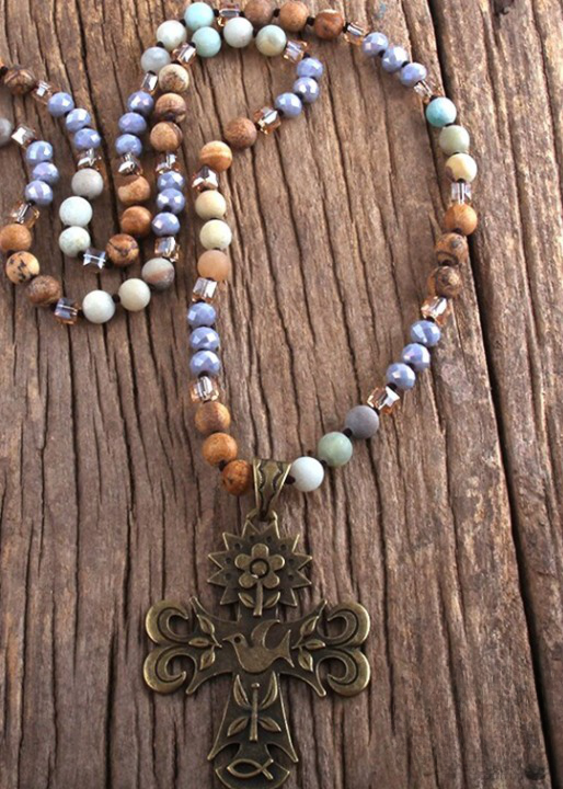 Boho Beaded Necklace Cross Pendant