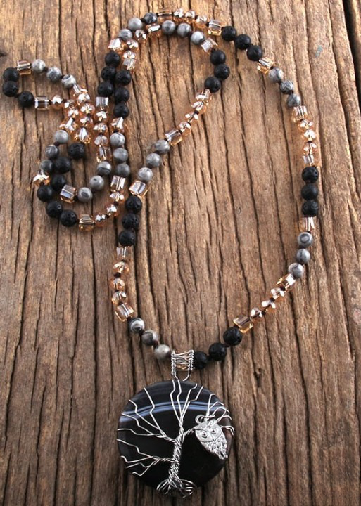 Long Boho Necklace Tree of Life Pendant