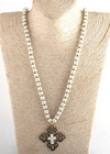 Withe Boho Pearl Necklace - Cross Pendant