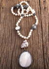 White Boho Pearl Necklace Crystal Pendant