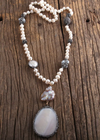 White Boho Pearl Necklace Crystal Pendant