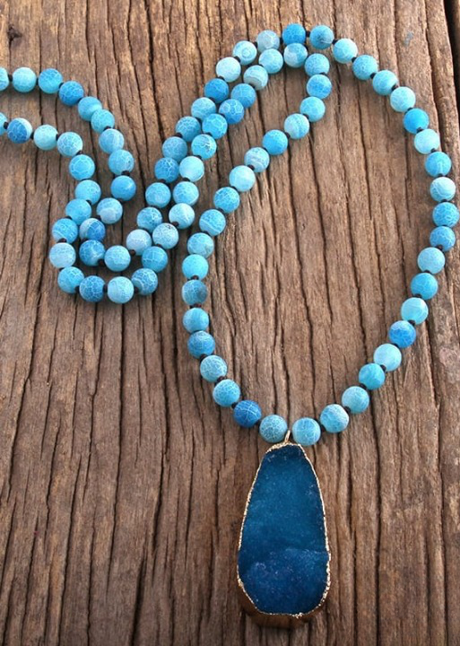 Long Boho Necklace Precious Stone