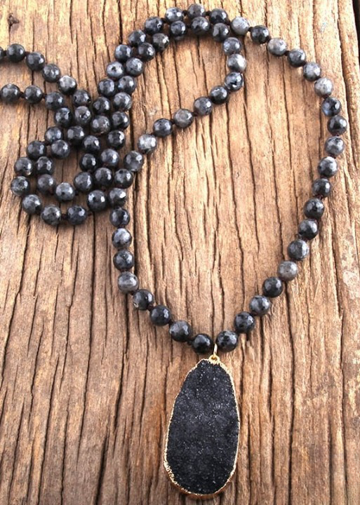 Long Boho Necklace Precious Stone