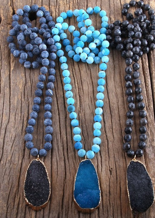 Long Boho Necklace Precious Stone