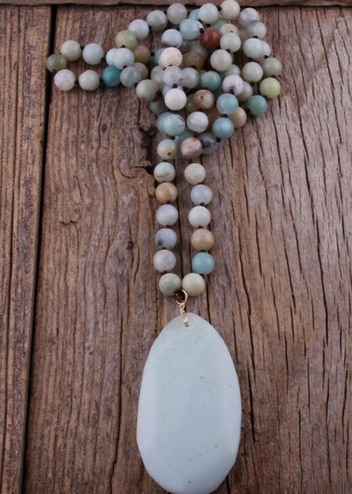 Boho Beaded Necklace - Natural Stone Pendant