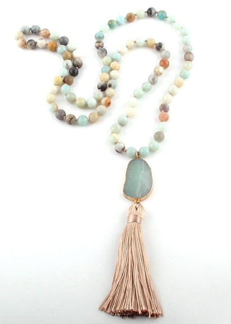 Pompom Pendant Boho Beads Necklace
