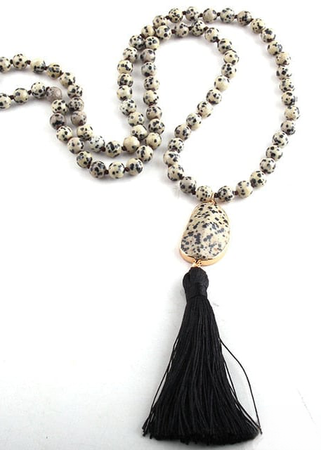 Pompom Pendant Boho Beads Necklace