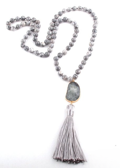 Pompom Pendant Boho Beads Necklace