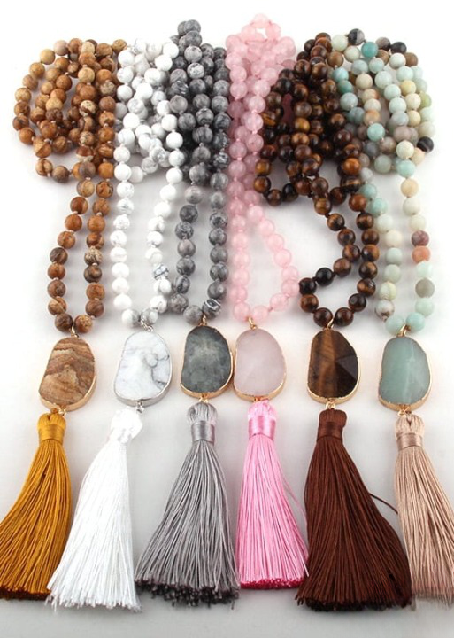 Pompom Pendant Boho Beads Necklace