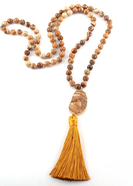 Pompom Pendant Boho Beads Necklace