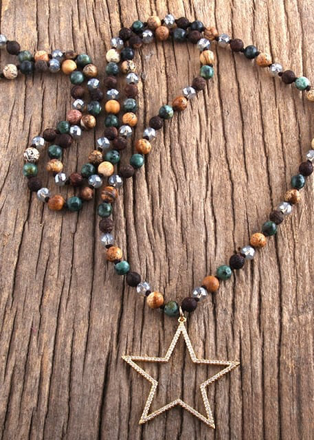 Boho Beaded Necklace - Star Metal Pendant