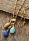 Gold Boho Necklace - Amazonite and Lapis Pendant