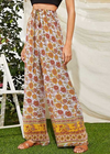 Boho flowing palazzo pants Orange hippie with pattern