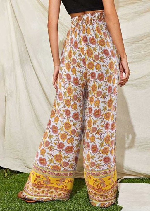 Boho flowing palazzo pants Orange hippie with pattern