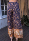 Boho Palazzo Pants in navy blue floral pattern, bow on the waist