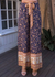 Boho Palazzo Pants in navy blue floral pattern, bow on the waist