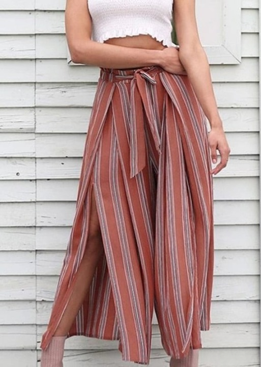 Boho Loose striped Pants with side slit Boho Mood