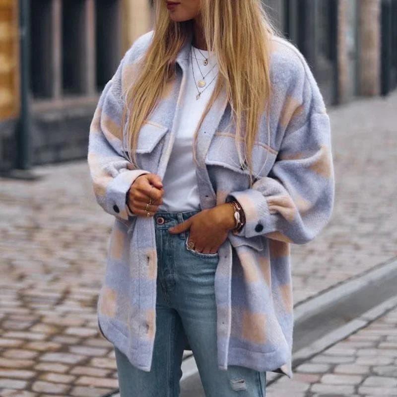 Boho Plaid Overshirt in Beige / Lavender