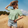 Boho Pleated Green Blouse