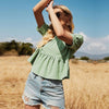 Boho Pleated Green Blouse