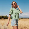 Boho Pleated Green Blouse