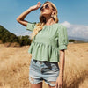 Boho Pleated Green Blouse