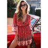 Boho Red Floral Wrap Mini Dress