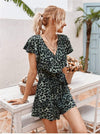 Boho Romper with Leopard Print in Green