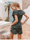 Boho Romper with Leopard Print in Green