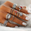 Boho Silver Rings Set Ruby