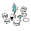 Boho Silver Rings Set Turquoise