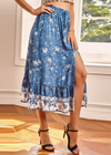 Floral midi skirt with slit and stretch waist