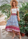 Boho Long flared Skirt with floral pattern elastic waist