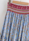 Boho Long flared Skirt with floral pattern elastic waist