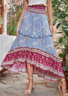 Boho Long flared Skirt with floral pattern elastic waist